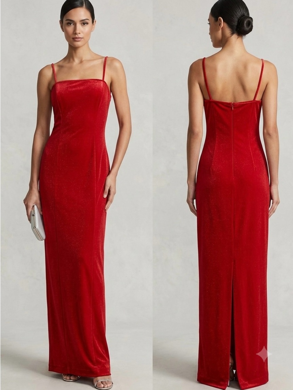 Alex Evenings Red Velvet Spaghetti-Strap Maxi Gown